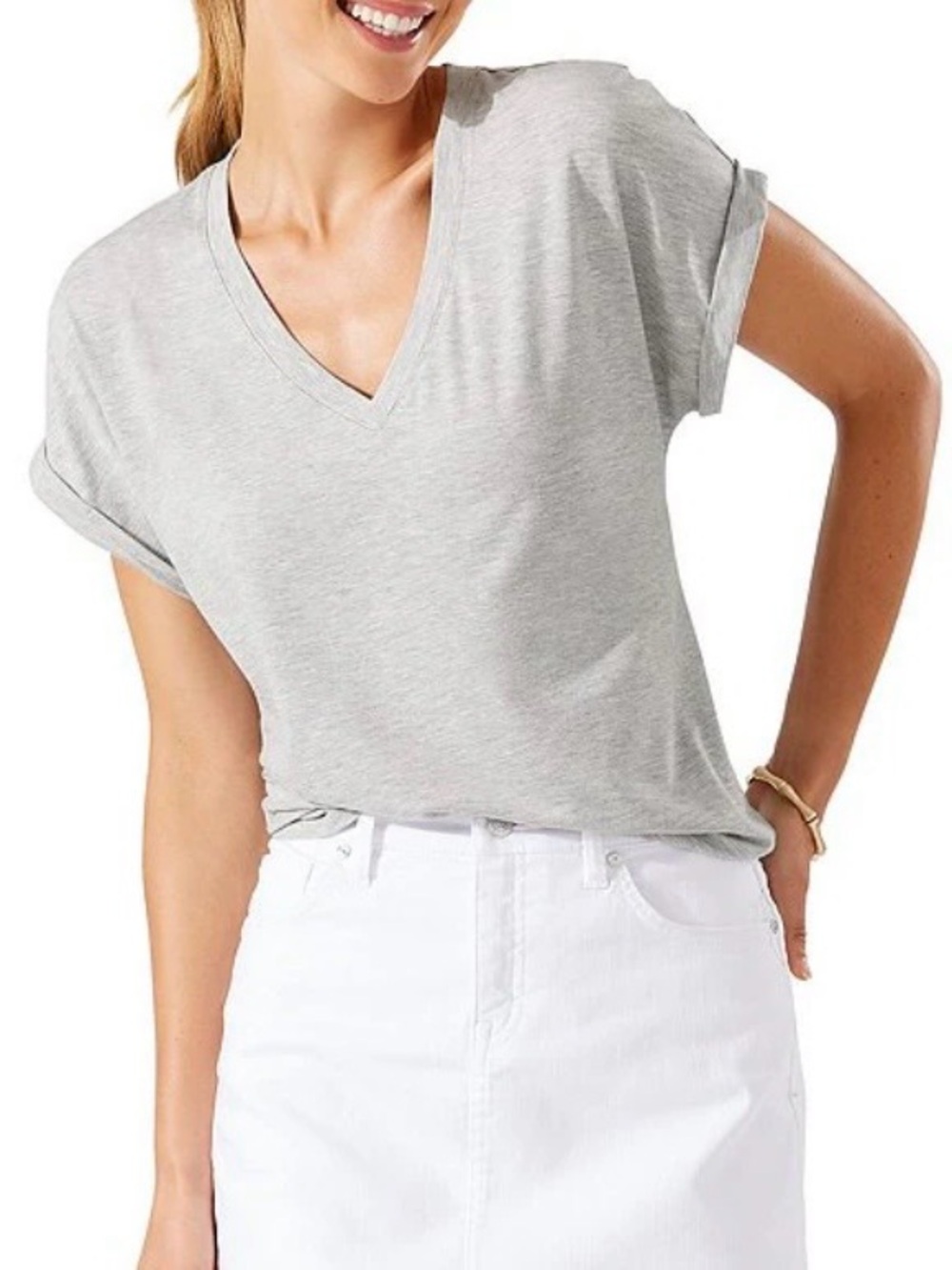 Tommy Bahama Kauai Silver Streak V Neck Tee Soft Stretch Oversized TShirt Medium